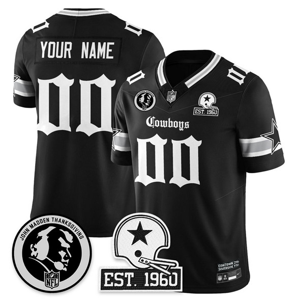 Men's Dallas Cowboys Active Player Custom Black 2025 F.U.S.E. With John Madden Patch & Established In 1960 Patch Vapor Limited Stitched Football Jersey